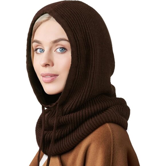 Accessories - Women's Scarf Hat Balaclava Beanie Skull Cap with Drawstring Warm Hat Coffee